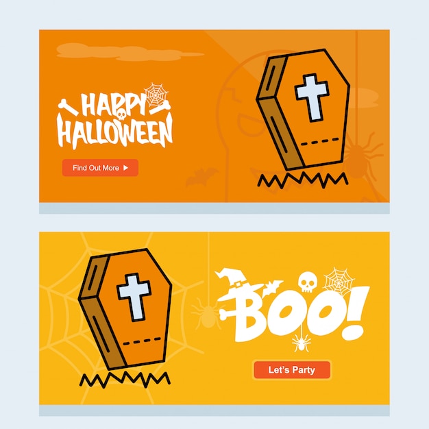 Happy Halloween invitation design with coffins vector