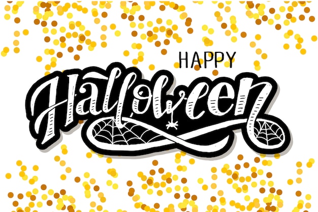 Vector happy halloween lettering calligraphy brush text holiday vector sticker gold