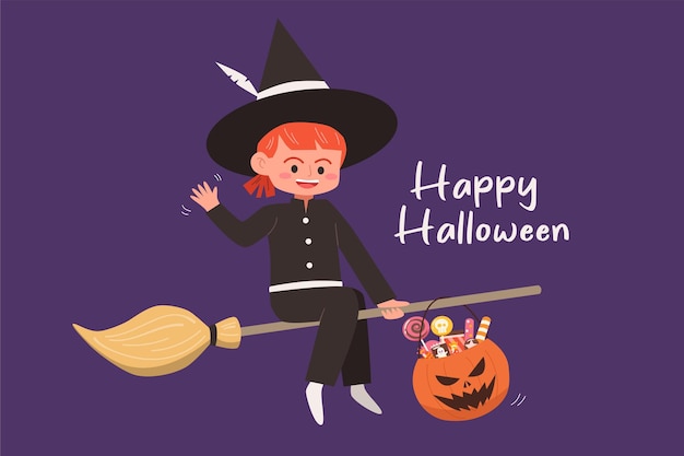 Happy Halloween little witch vector art