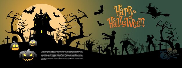 Vector happy halloween night party holiday festival celebration black on orange green design vector