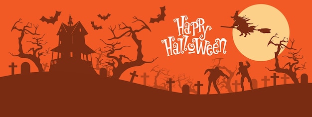 Happy Halloween night party holiday festival celebration orange tone design vector