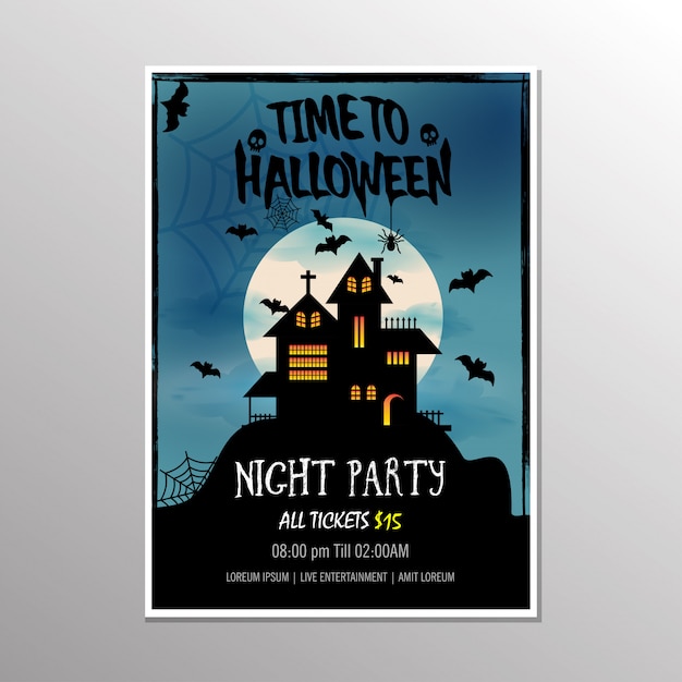 Happy Halloween Night Party Poster. Vector illustration.