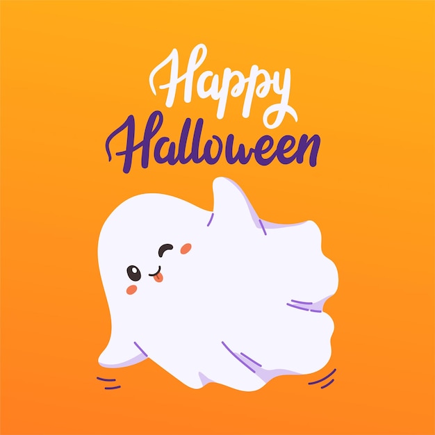 Happy Halloween party banner with cute ghost vector illustration