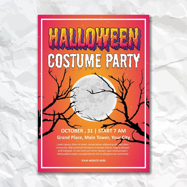 Happy halloween party place text brochure design full moon flyer wall print poster templates design