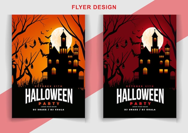 Happy halloween party posters moon pumpkin castle spiders flyer design