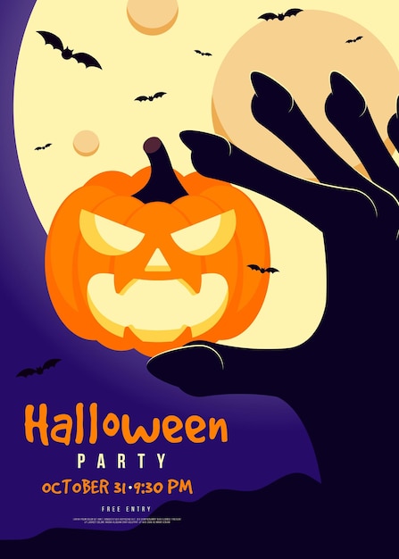 Happy halloween party template design background decorative with pumpkin flat design style