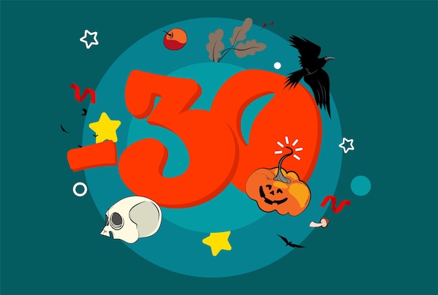 Happy Halloween Party Website Design. Landing Page Template with Symbols of Halloween Celebration