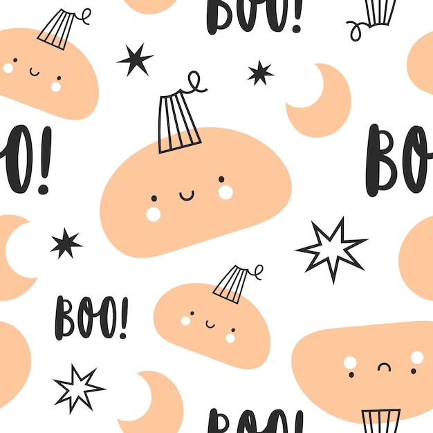 Happy Halloween pattern with cute pumpkins