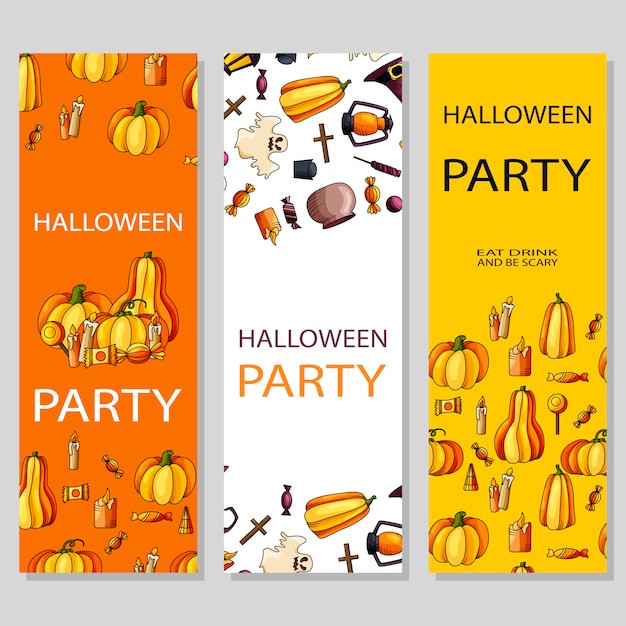 Happy Halloween poster design. template with cartoon style symbols. Party invitation