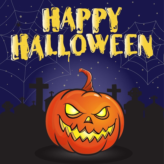 Happy Halloween Poster illustration with evil pumpkin