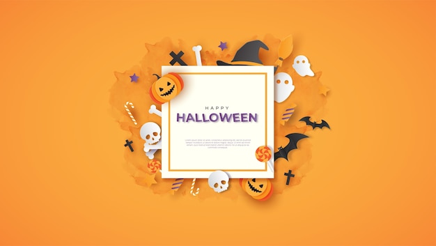 Happy Halloween poster with text and papercut style