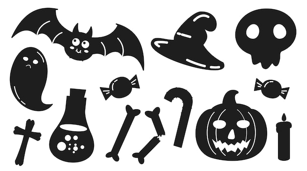 Happy Halloween Pumpkin ghost doodle elements isolated vector Silhouettes