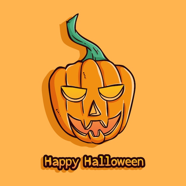 happy halloween pumpkin with smile face on orange