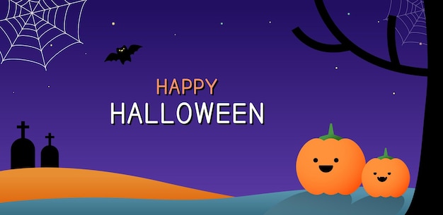 Happy Halloween Purple Night Scenery and Pumpkin Characters.