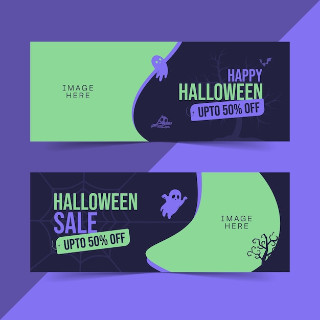 Vector happy halloween sale banner or facebook cover design template