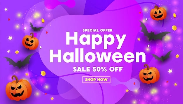 Happy Halloween sale banner with bats