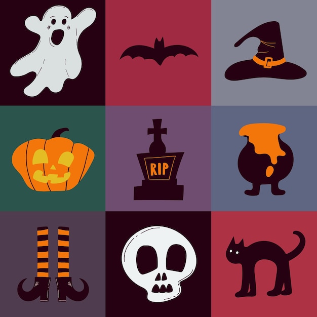 Happy Halloween Set. Set of simple color vector illustrations. Elements for the design