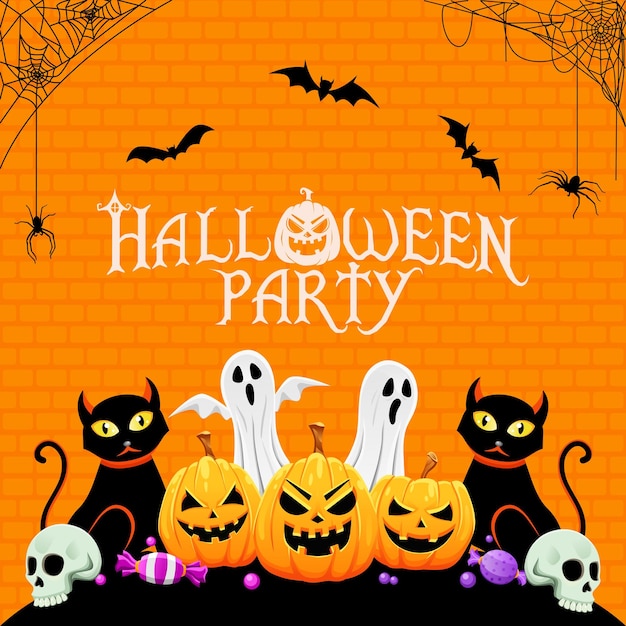 Happy halloween spooky cartoon illustration Graphic design for the decoration of gift certificates banners and flyer