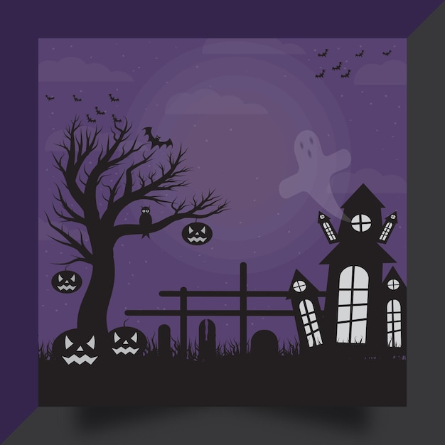 Happy halloween template with dry tree evil pumpkins template