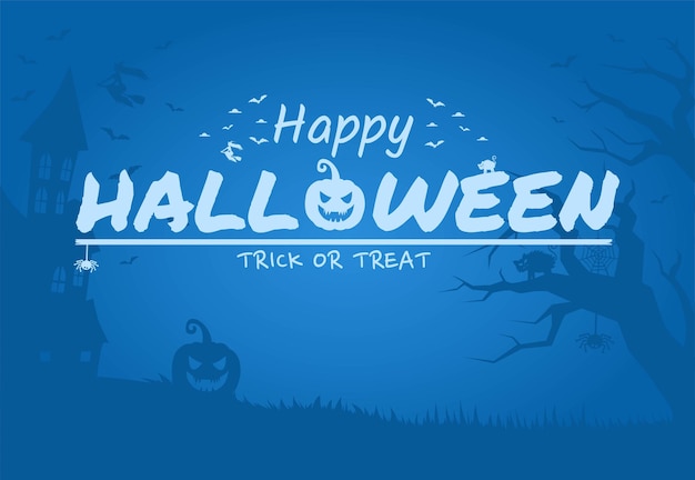 Happy Halloween text Banner Blue spooky