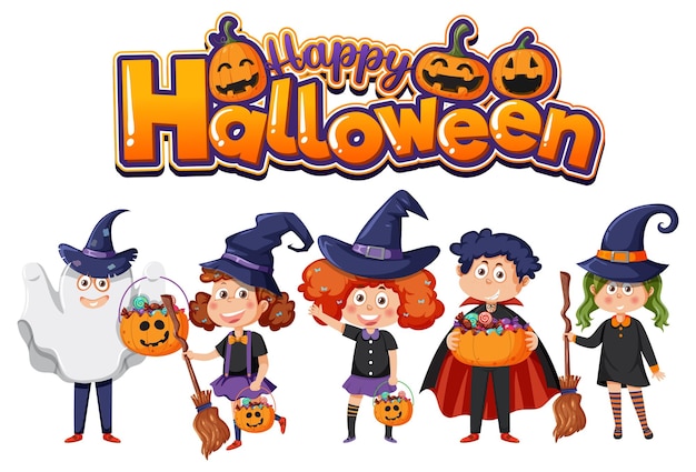 Happy Halloween Text Logo With Cartoon Character