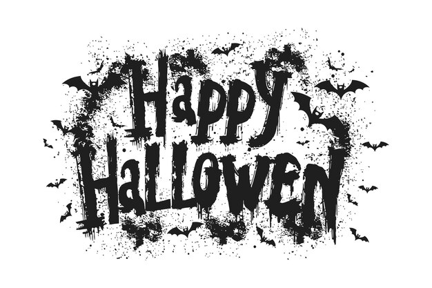 Vector happy halloween text with bats and splatter vector illustration design