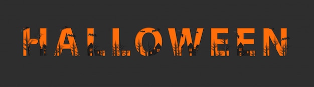 Vector happy halloween text with papercut style  