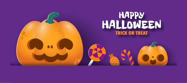 happy halloween trick or treat banner paper cut style background fun party vector illustration