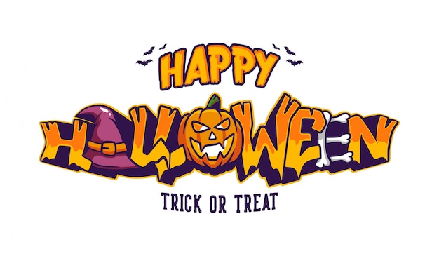 Happy Halloween Trick or Treat Lettering with graffiti style banner