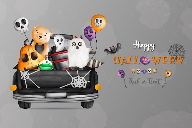 Happy Halloween Trick and Triat 31 Oct Animals in Halloween costumes on ghost carxDxA