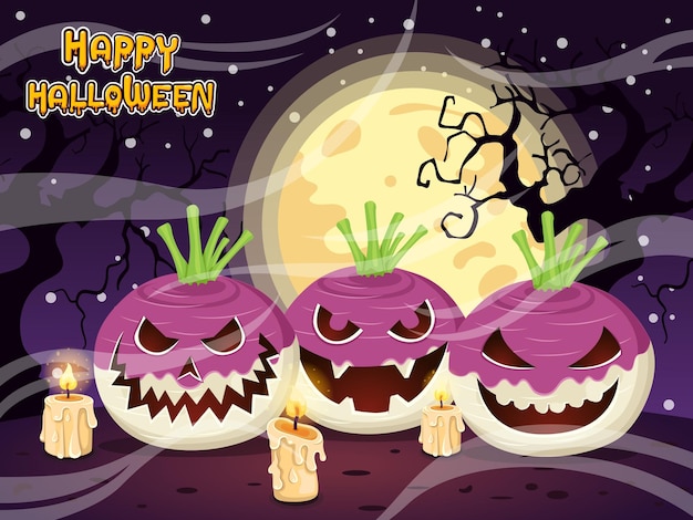 Happy halloween Turnip in the old days element collection with moon background Vector illustration