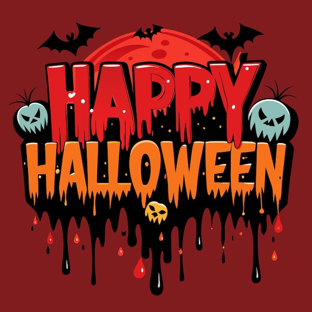 Vector happy halloween typography with blood and pumpkin on it