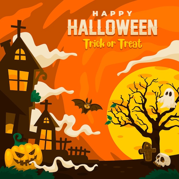 Happy Halloween Vector For Backgroud, Wallpaper, Social Media Post, Post card