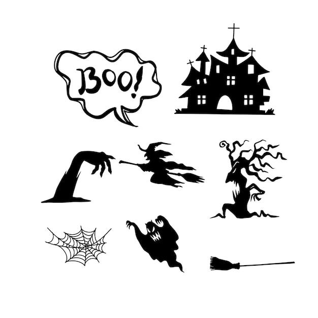 Happy halloween vector design element set isolated Halloween silhouette vector collection