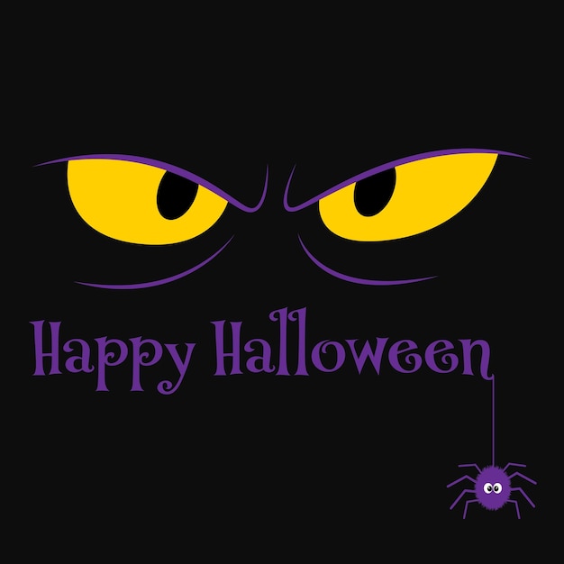 Happy Halloween vector graphic background illustration with spooky eyes and a cartoon spider