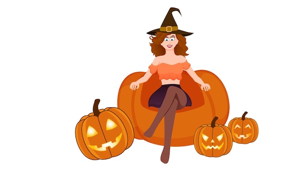 Happy halloween witch character vector illustration on white background