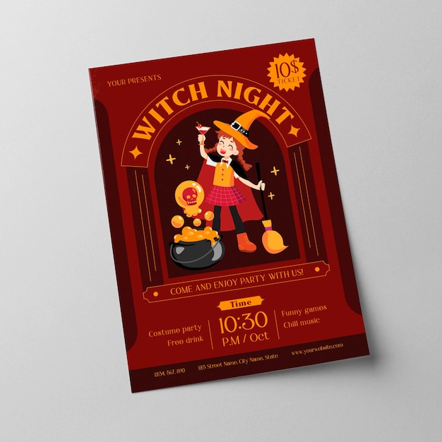 Happy Halloween Witch Night Party Flyer Template