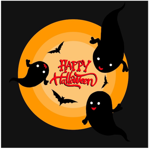 Happy Halloween with dark color background and ghost, bat