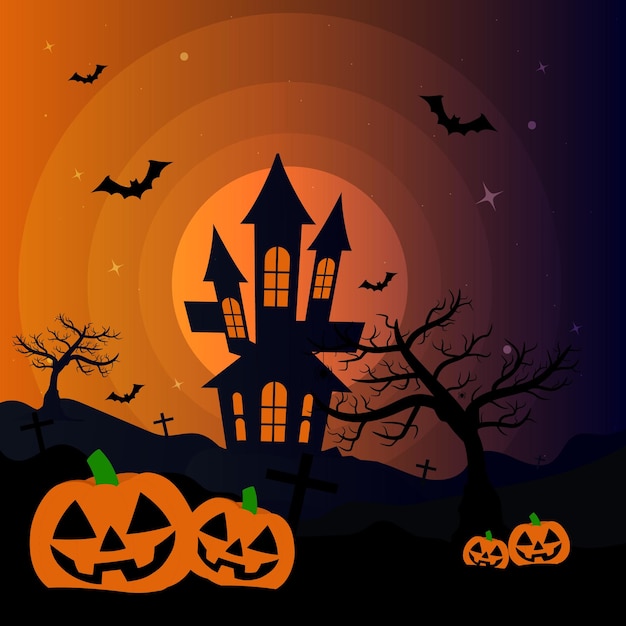 Happy halloween with night social media banner template design