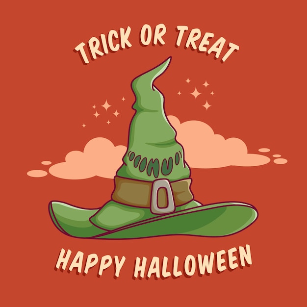 happy hallowen witch hat design with flat design best use for poster web banner invitation