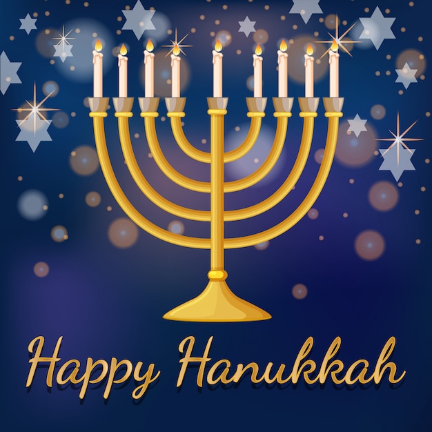 Happy Hanukkah card template with light and stars