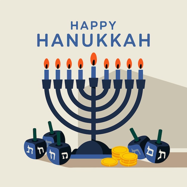 happy hanukkah celebration art background flat illustration simple design