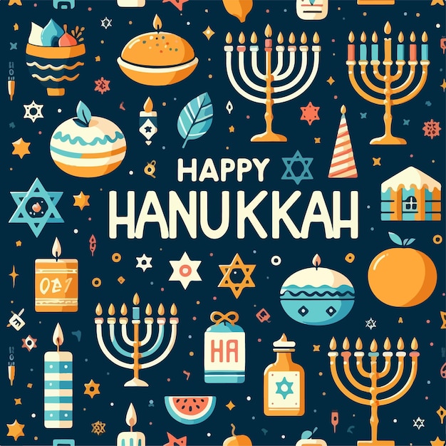 Vector happy hanukkah celebration art background flat illustration simple design