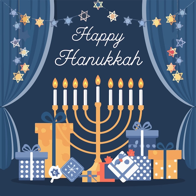 Vector happy hanukkah celebration art background flat illustration simple design