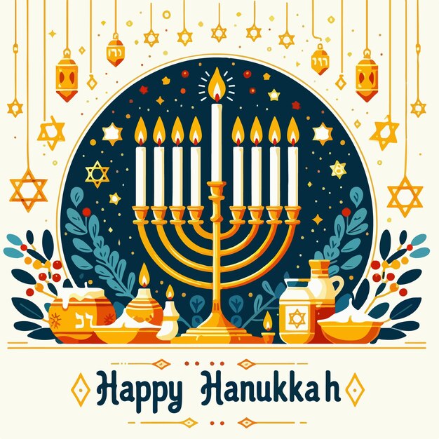 Vector happy hanukkah celebration art background flat illustration simple design