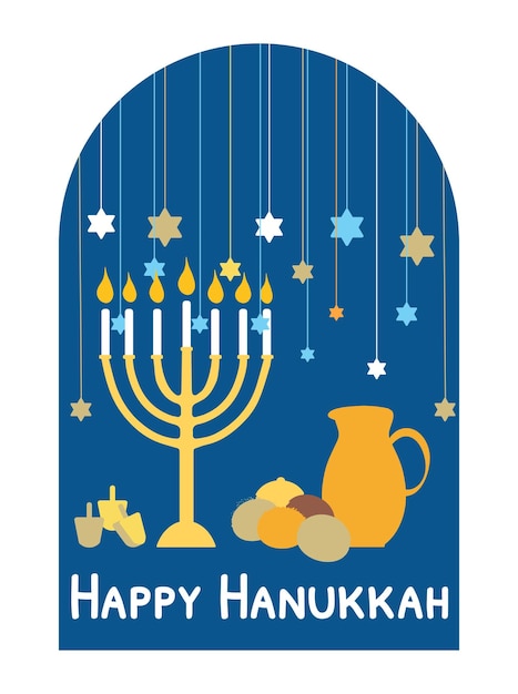 Happy Hanukkah celebration card vector illustration on blue