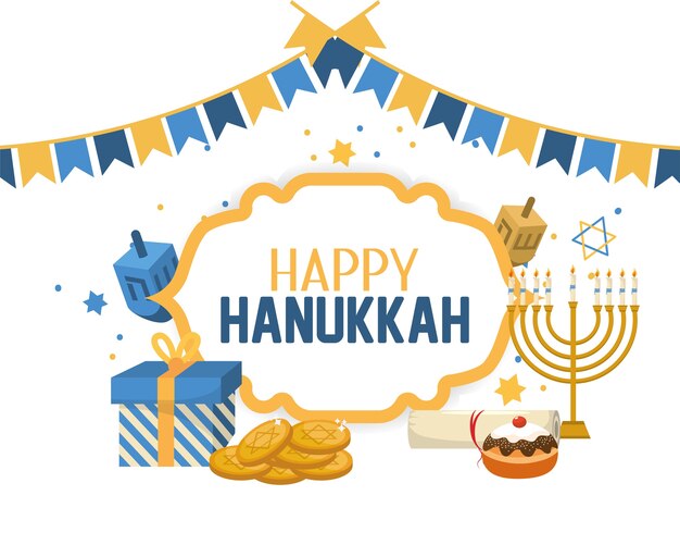 Vector happy hanukkah celebration with religion ceremony