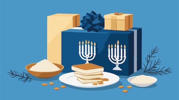 Vector happy hanukkah day with hanukkah candles and gifts