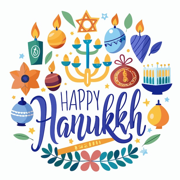 Vector happy hanukkah greeting with candles menorah and stars