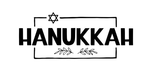 Happy Hanukkah holiday lettering isolated on white Hand drawn vector typographic design